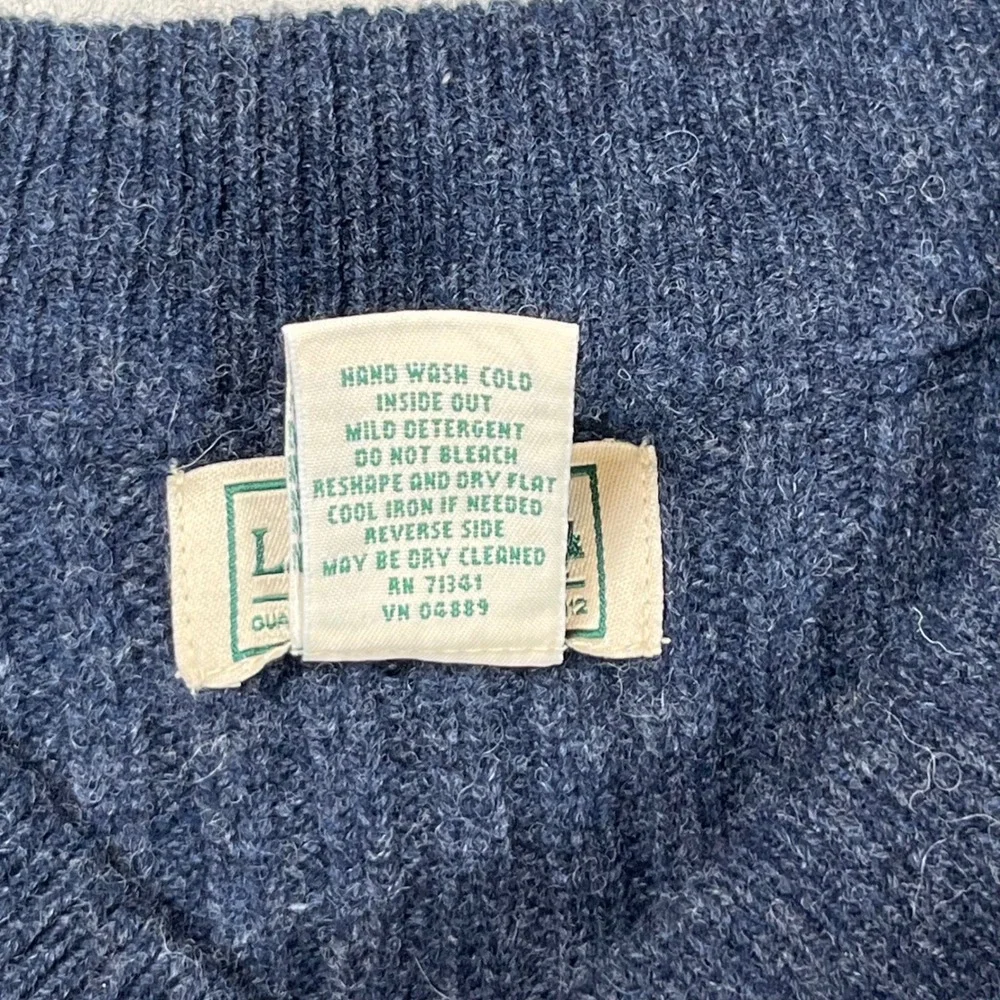 LL Bean Commando Henley Sweater Men Large Navy Merino Lambswool Ribbed Patches